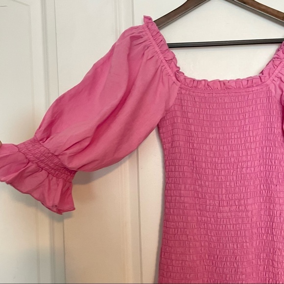 RHODE Resort Pink Eva Off The Shoulder Smocked Cotton Maxi Dress medium - Picture 6 of 10
